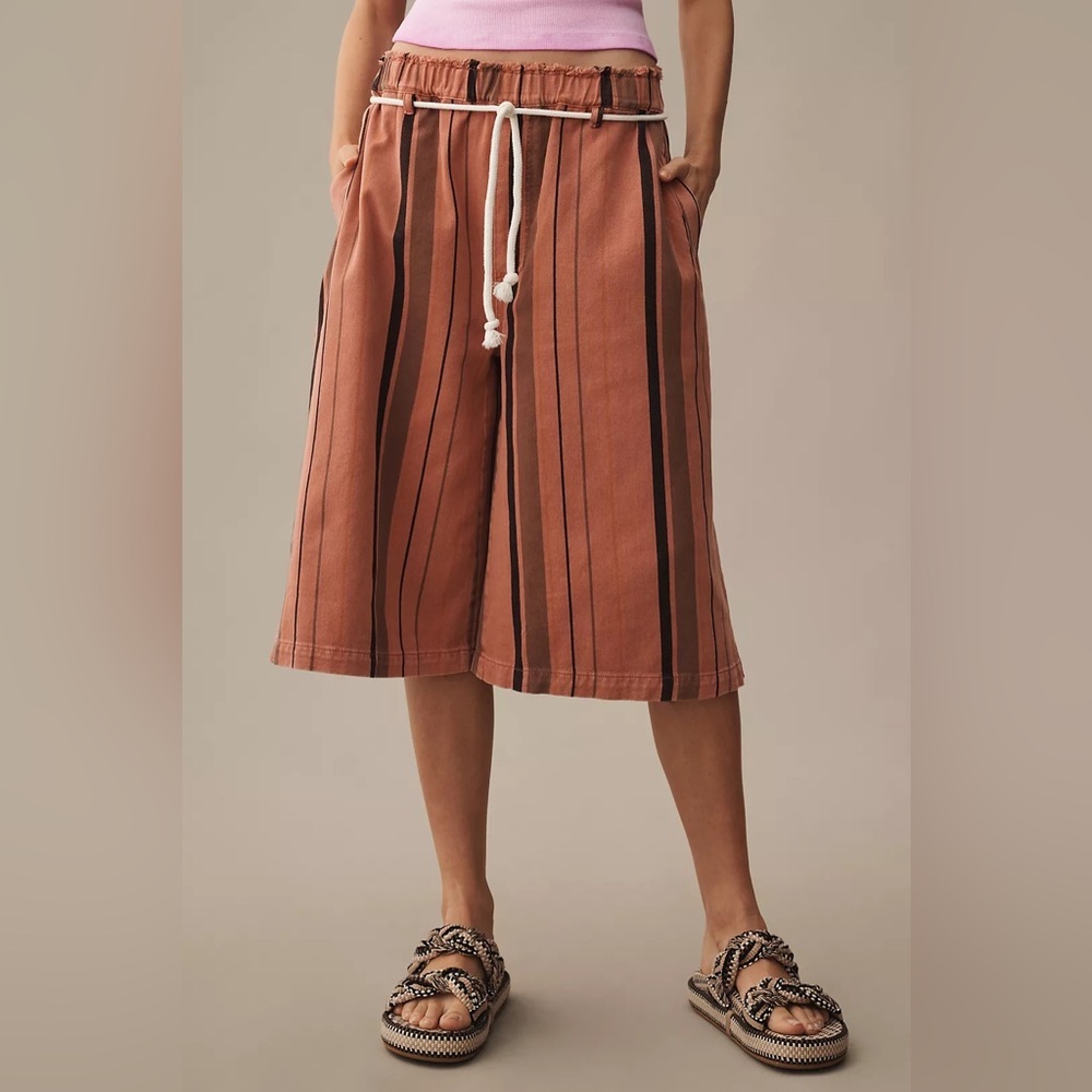 Pilcro by Anthropologie Cropped Wide Leg Denim Boho Jorts Size XS New - Picture 3 of 9